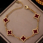 Armband met klavertjevier met parelmoereffect bordeaux