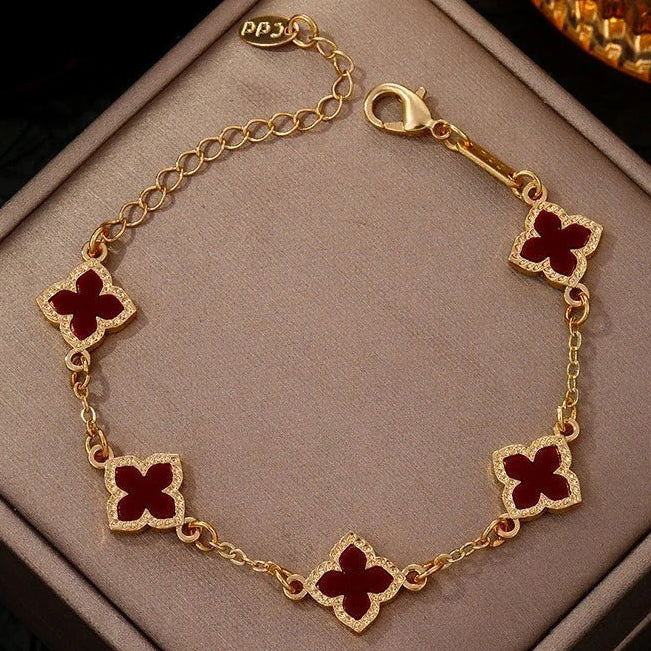 Armband met klavertjevier met parelmoereffect bordeaux