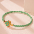 Bracelet Tressé en Cuir avec Trèfle à 4 Feuilles vert
