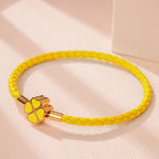 Bracelet Tressé en Cuir avec Trèfle à 4 Feuilles jaune