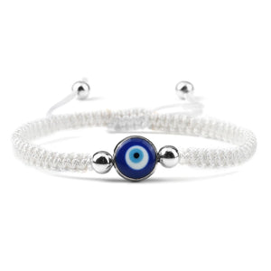 Bracelet Tresse Contre Mauvais Oeil Bleu blanc et argent