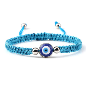 Bracelet Tresse Contre Mauvais Oeil Bleu turquoise et argent