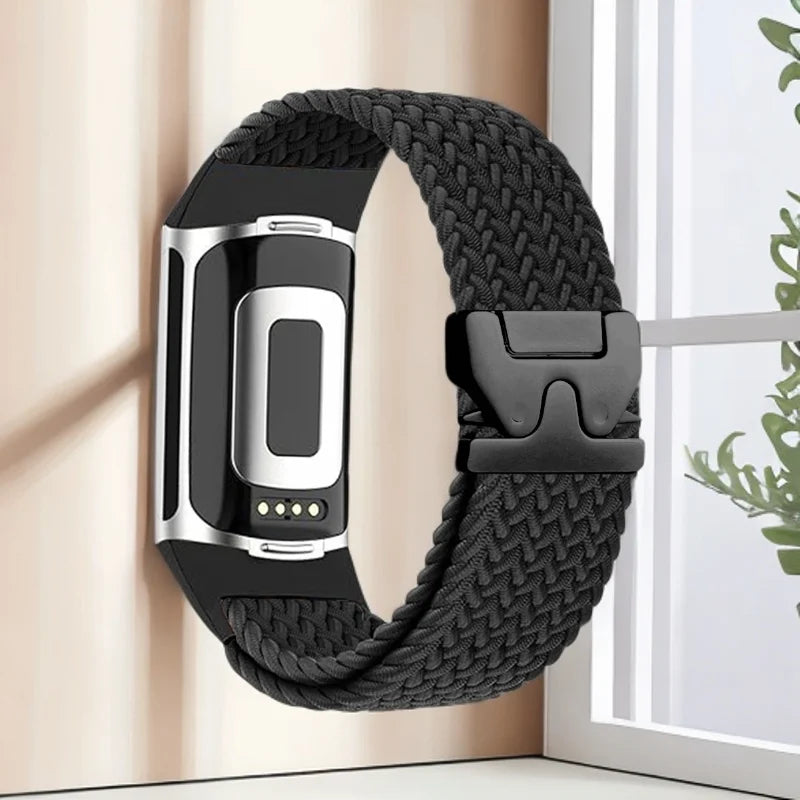 Gevlochten bandje voor Fitbit Charge 5, Charge 6 horloge zwart