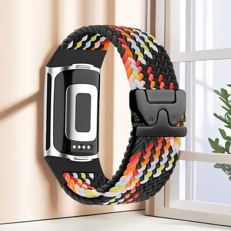 Gevlochten bandje voor Fitbit Charge 5, Charge 6 horloge zwart multicolor