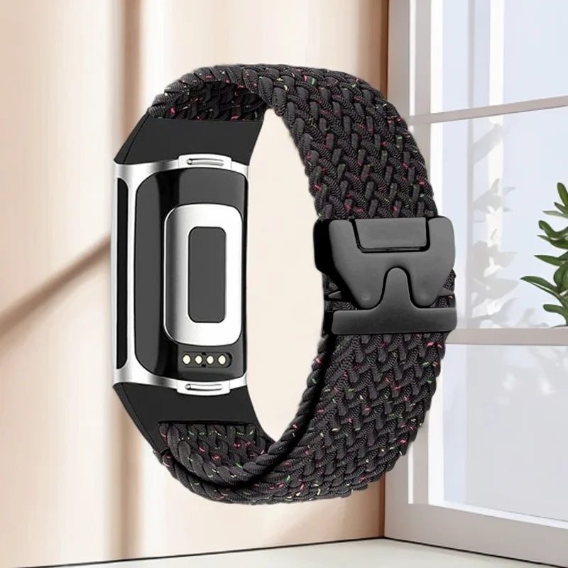 Gevlochten bandje voor Fitbit Charge 5, Charge 6 horloge zwart multi