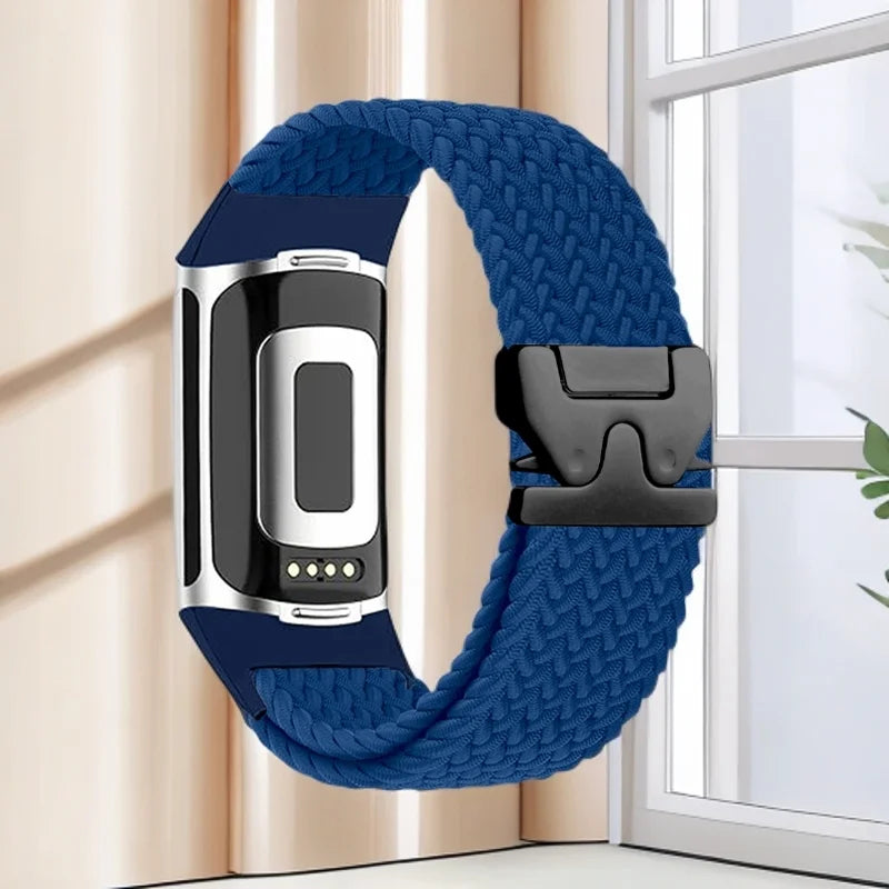 Gevlochten bandje voor Fitbit Charge 5, Charge 6 horloge blauw