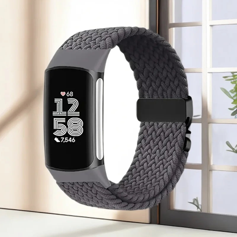 Gevlochten bandje voor Fitbit Charge 5, Charge 6 horloge zwart