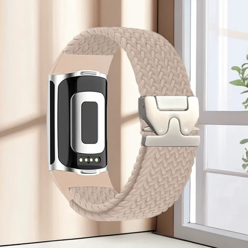 Gevlochten bandje voor Fitbit Charge 5, Charge 6 horloge beige