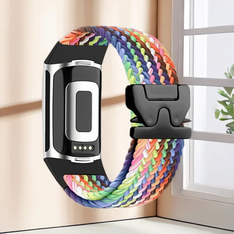 Gevlochten bandje voor Fitbit Charge 5, Charge 6 horloge regenboog