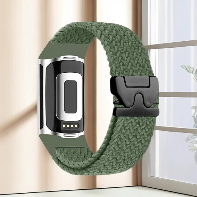 Gevlochten bandje voor Fitbit Charge 5, Charge 6 horloge groen