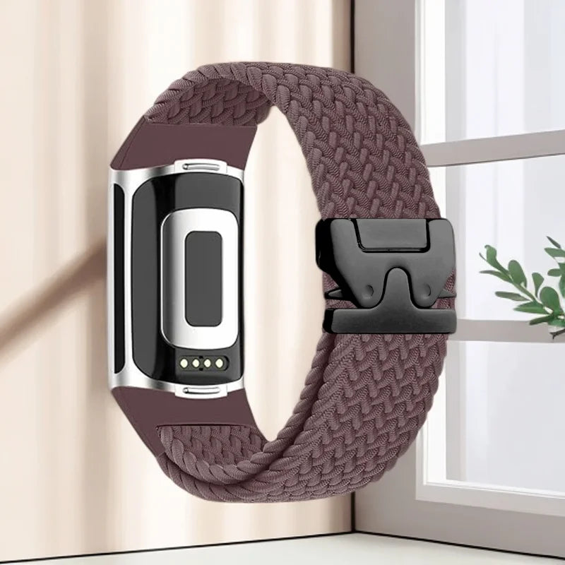 Gevlochten bandje voor Fitbit Charge 5, Charge 6 horloge paars