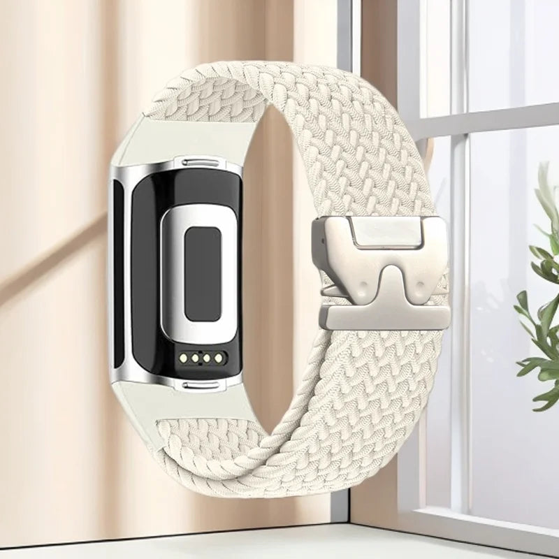 Gevlochten bandje voor Fitbit Charge 5, Charge 6 horloge wit