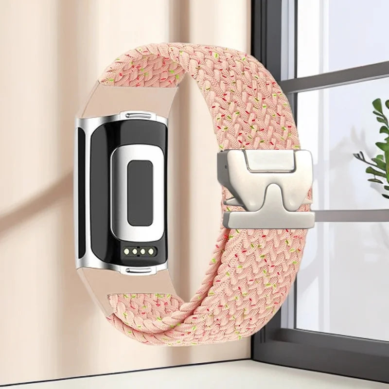 Gevlochten bandje voor Fitbit Charge 5, Charge 6 horloge roze