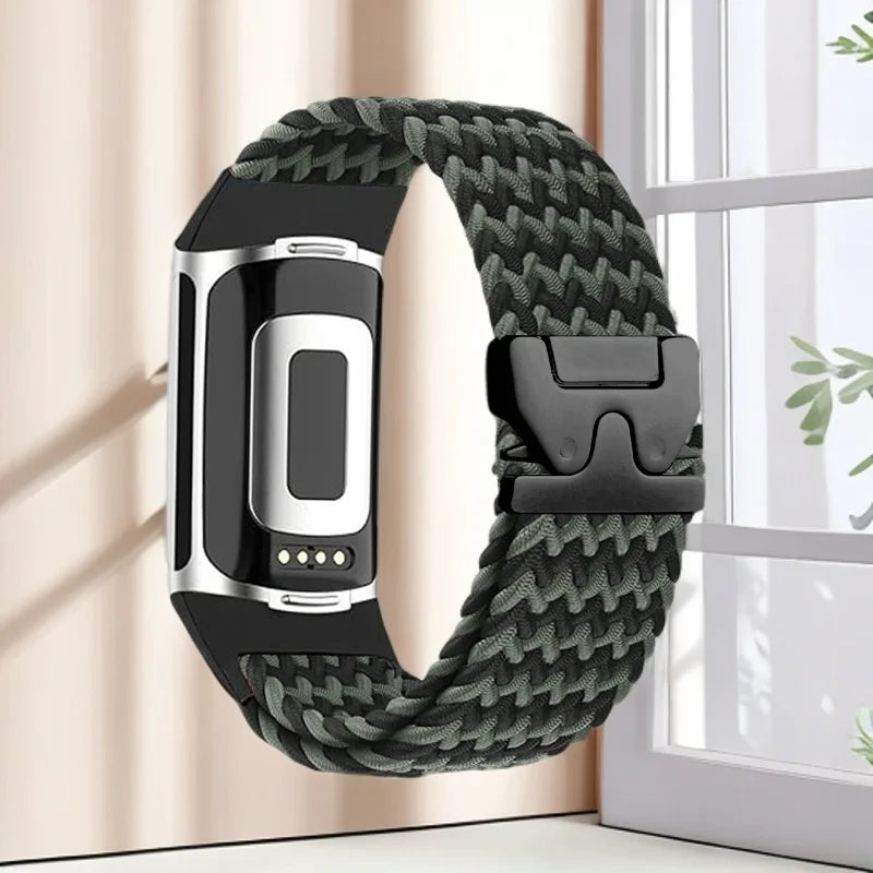 Gevlochten bandje voor Fitbit Charge 5, Charge 6 horloge legergroen