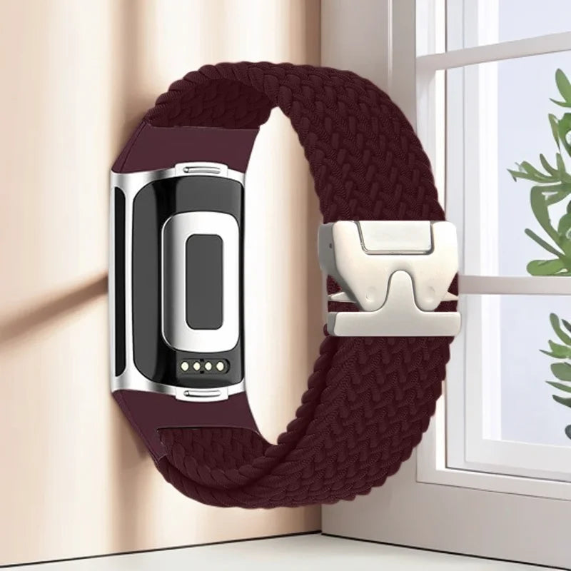 Gevlochten bandje voor Fitbit Charge 5, Charge 6 horloge bordeaux