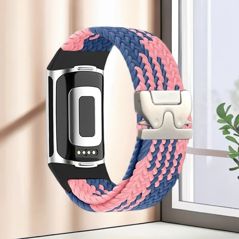 Gevlochten bandje voor Fitbit Charge 5, Charge 6 horloge roze blauw