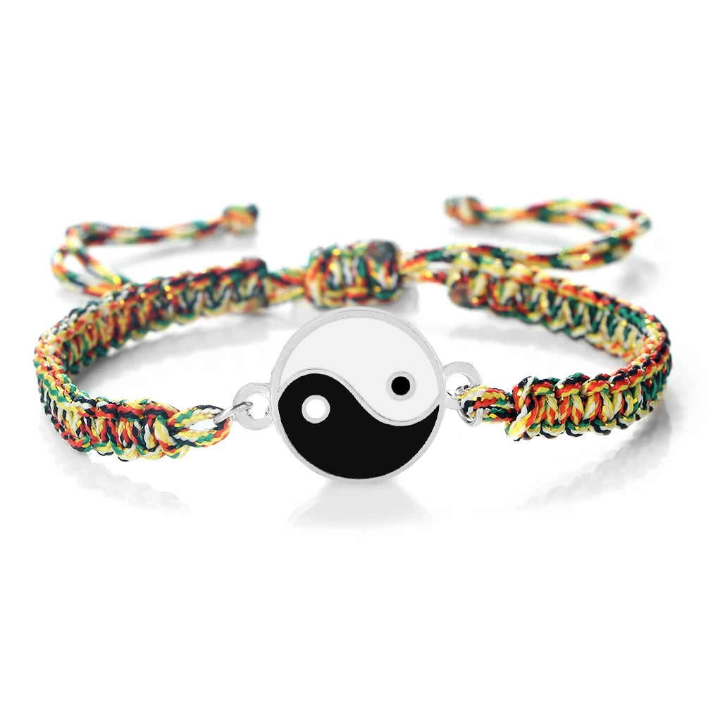 Bracelet Tressé Yin Yang multicolore et argent