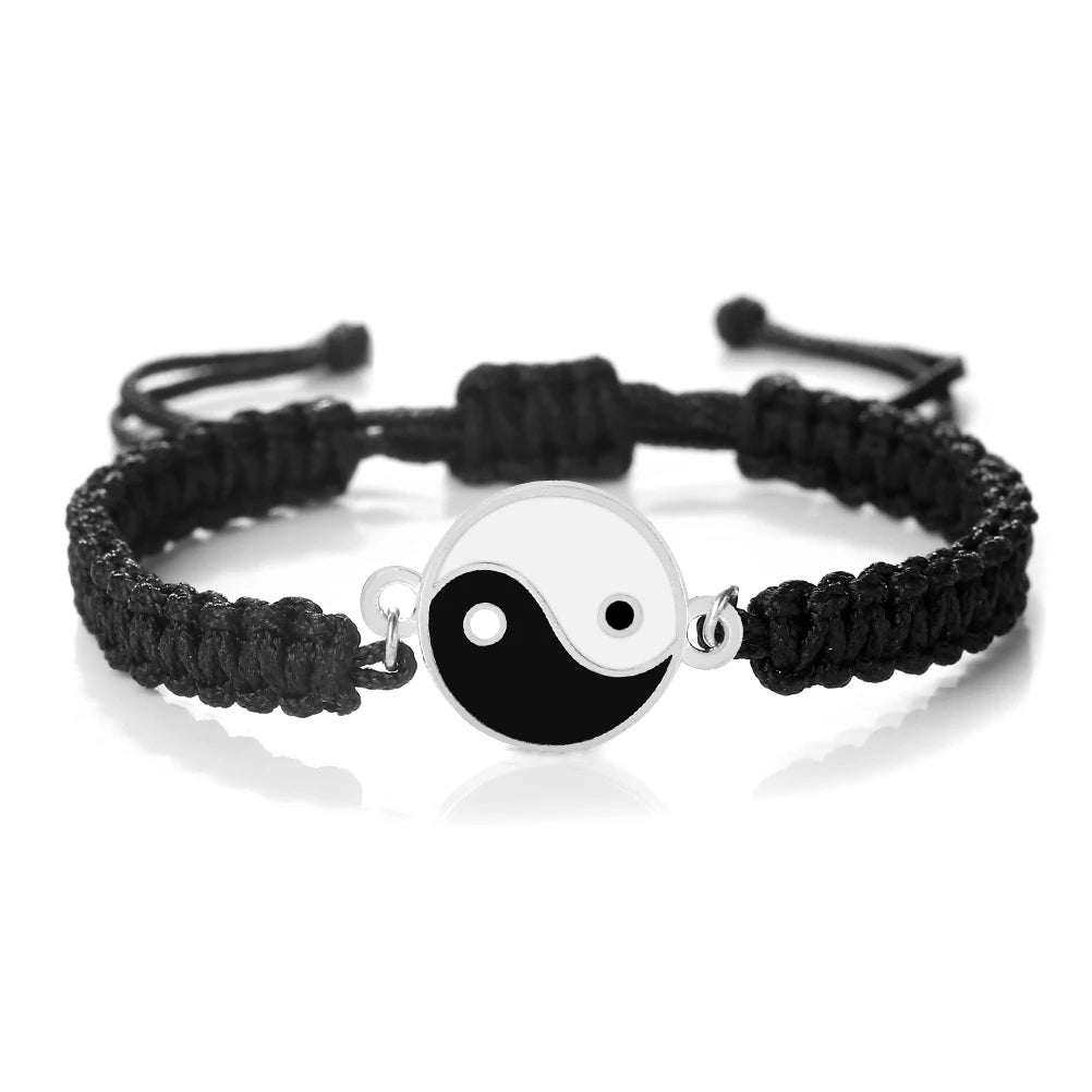 Bracelet Tressé Yin Yang noir et argent