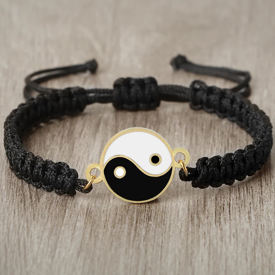Bracelet Tressé Yin Yang noir et or