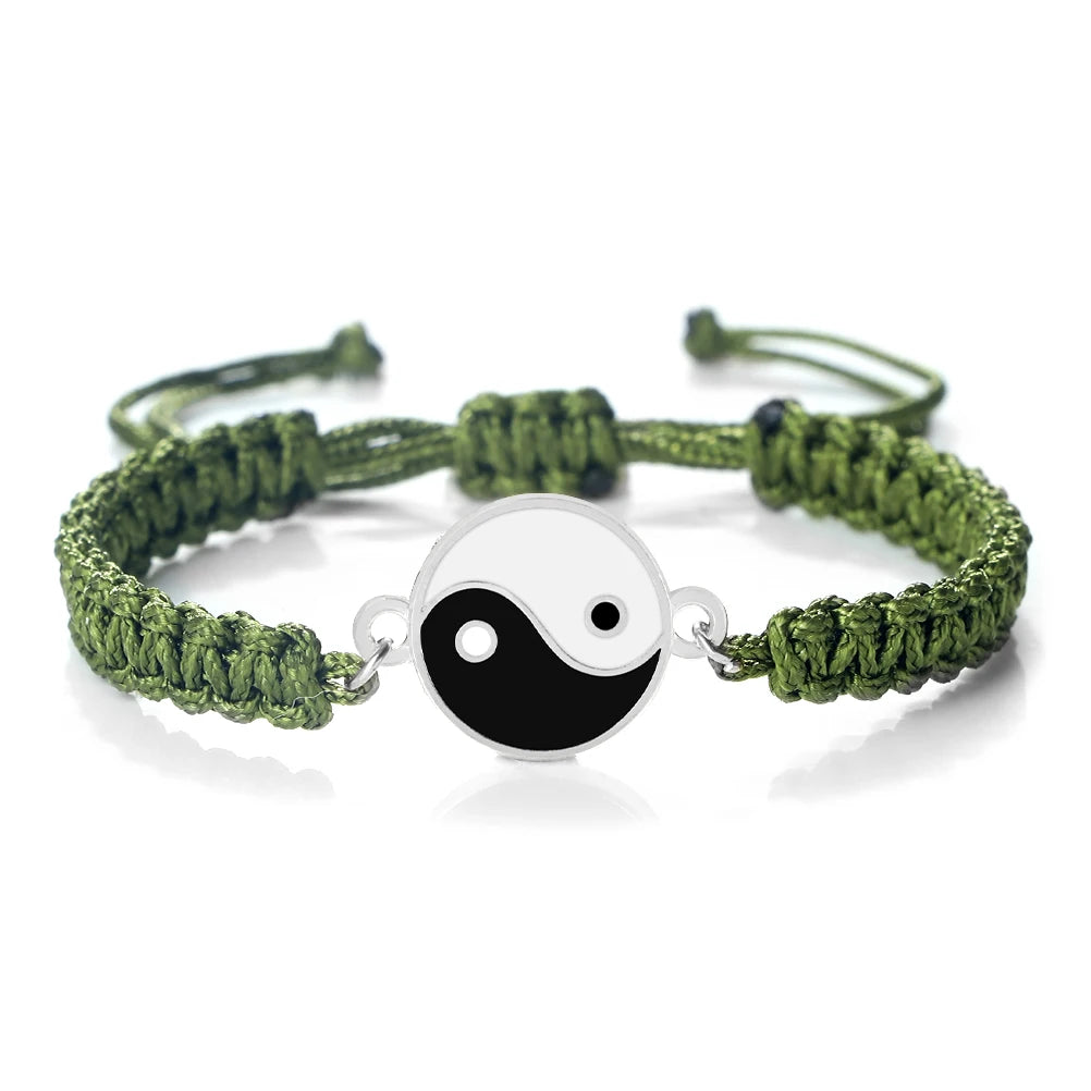 Bracelet Tressé Yin Yang vert et argent