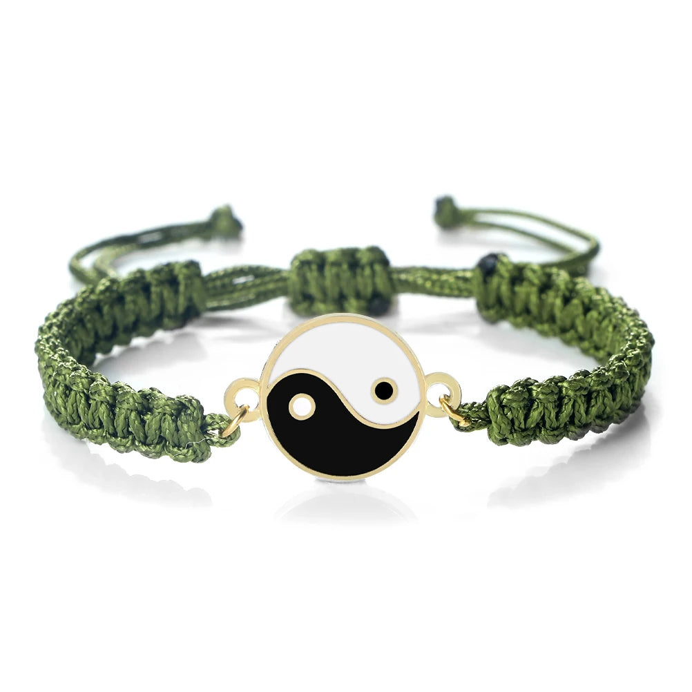 Bracelet Tressé Yin Yang vert et or