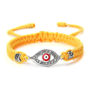 Bracelet Tressé Zircon Mauvais Oeil Turc jaune argent