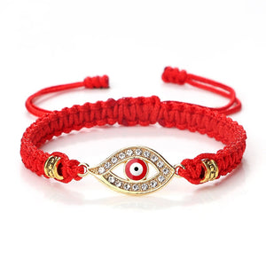 Bracelet Tressé Zircon Mauvais Oeil Turc rouge or