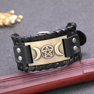 Bracelet Triple Lune en Cuir Sorcellerie Wiccan 7