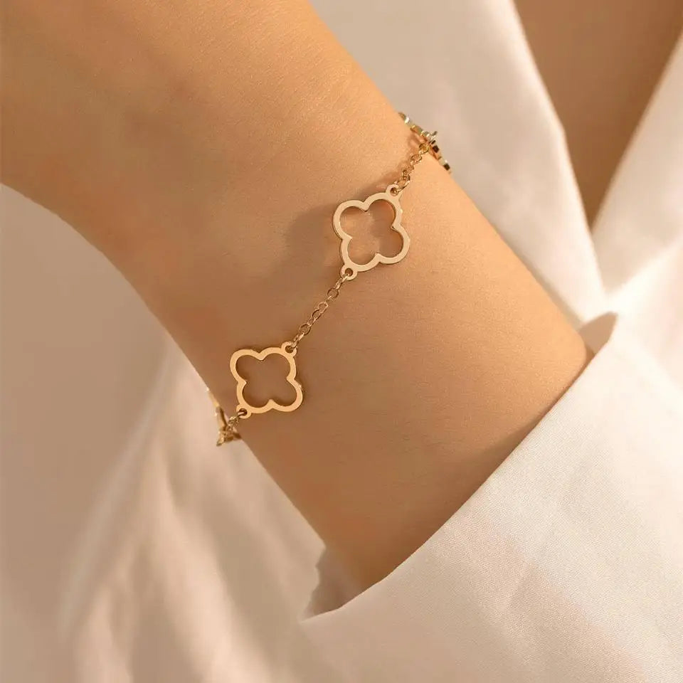Lot de 2 Bracelets avec Trèfles à 4 Feuilles or