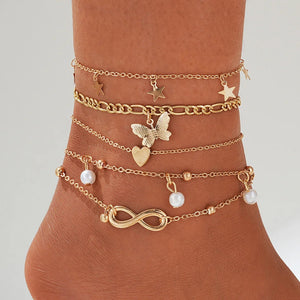 Bracelets de Chevilles Infini de Style Bohême (lot de 5) or