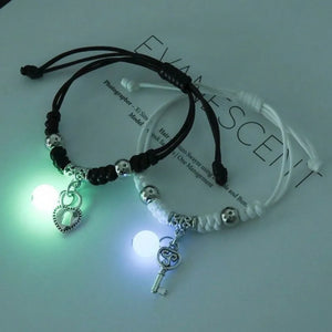 Bracelets pour Couples avec Perle Lumineuse Gourmette Coeur et Clef 2