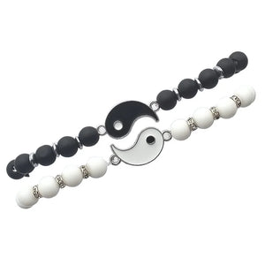 Bracelets pour Couples Gourmette Séparable Yin Yang en Pierres Naturelles Noir et Blanc