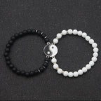 Bracelets pour Couples Gourmette Séparable Yin Yang en Pierres Naturelles Noir et Blanc