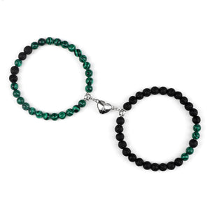 Bracelets pour Couples Gourmette Magnétique Perles vert et noir