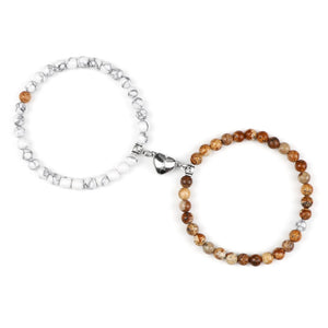 Bracelets pour Couples Gourmette Magnétique Perles blanc et marron