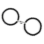 Bracelets pour Couples Gourmette Magnétique Perles noir noir