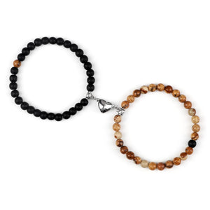 Bracelets pour Couples Gourmette Magnétique Perles noir et marron