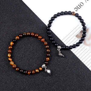 Bracelets pour Couples Gourmette Magnétique Perles oeil de tigre et noir