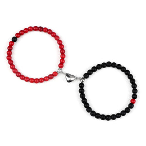 Bracelets pour Couples Gourmette Magnétique Perles rouge et noir