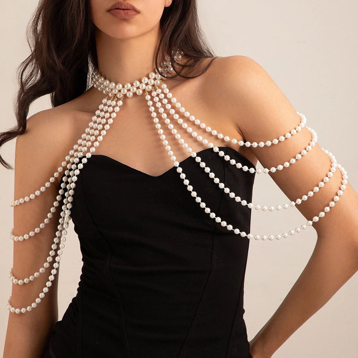 Schouderketting voor dames met parels - Sieraad voor sleutelbeen & schouder