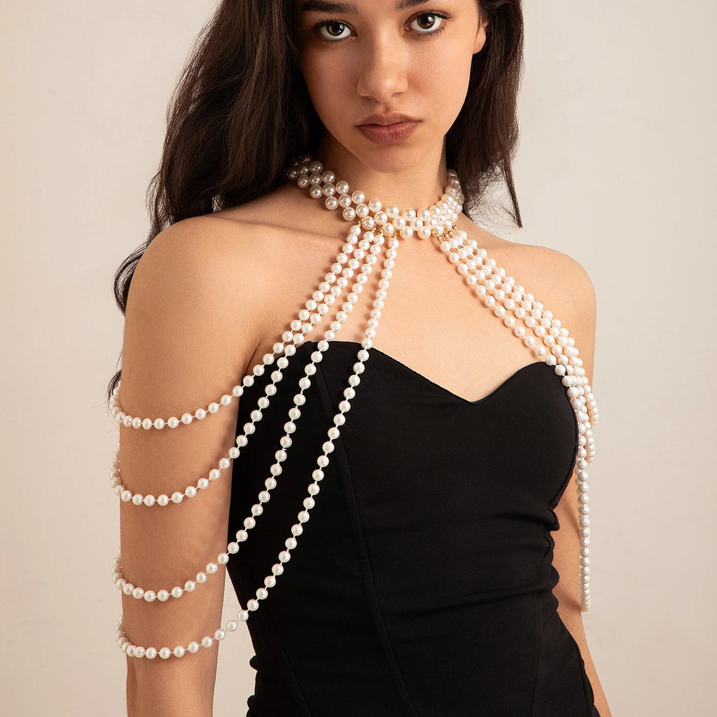 Schouderketting voor dames met parels - Sieraad voor sleutelbeen en schouder 