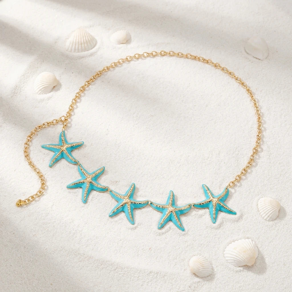 Sterrenzee heupketting - taille- en buikjuweel voor vrouwen blauw