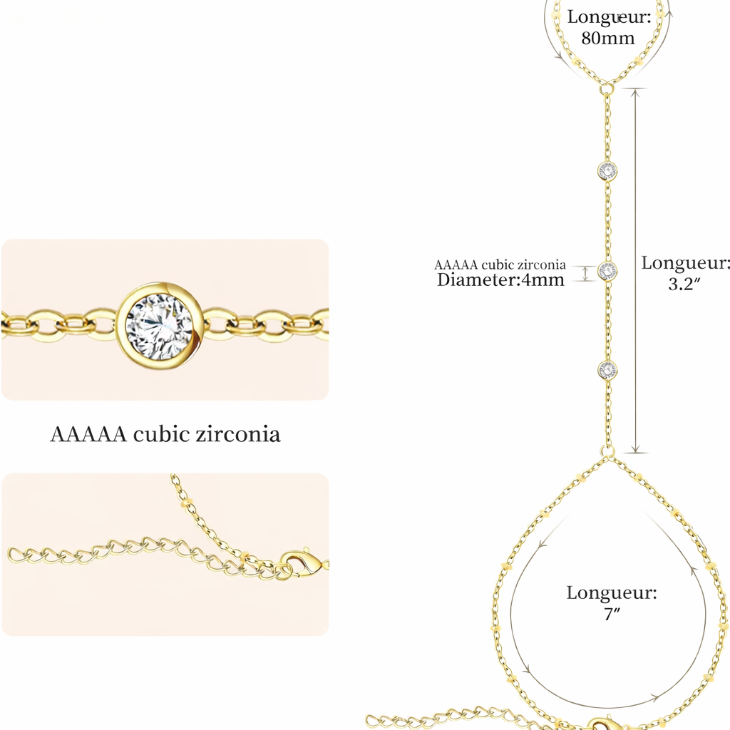 Hand- en vingerketting met zirkonia's - handarmband voor dames