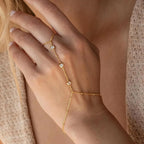 Hand- en vingerketting met zirkonia's - handarmband voor dames goud