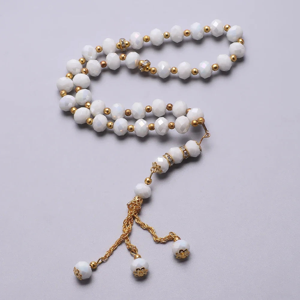 Elegante islamitische gebedsketting - Islamitische Tasbih 33 kralen wit en goud