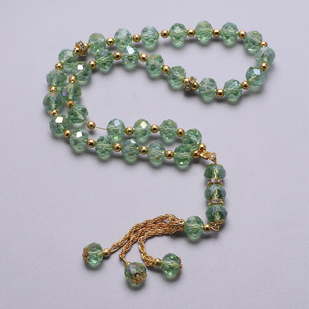Elegante islamitische gebedsketting - Islamitische Tasbih 33 kralen jade groen en goud
