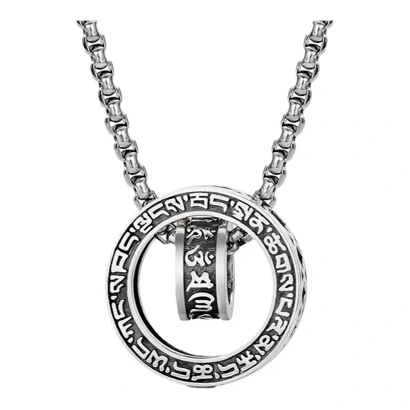 Collier anti-stress avec pendentif rotatif mantra bouddhiste