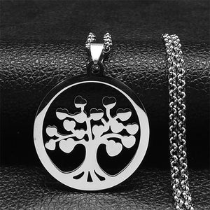 Collier Arbre de Vie Pendentif Acier Trempé argent