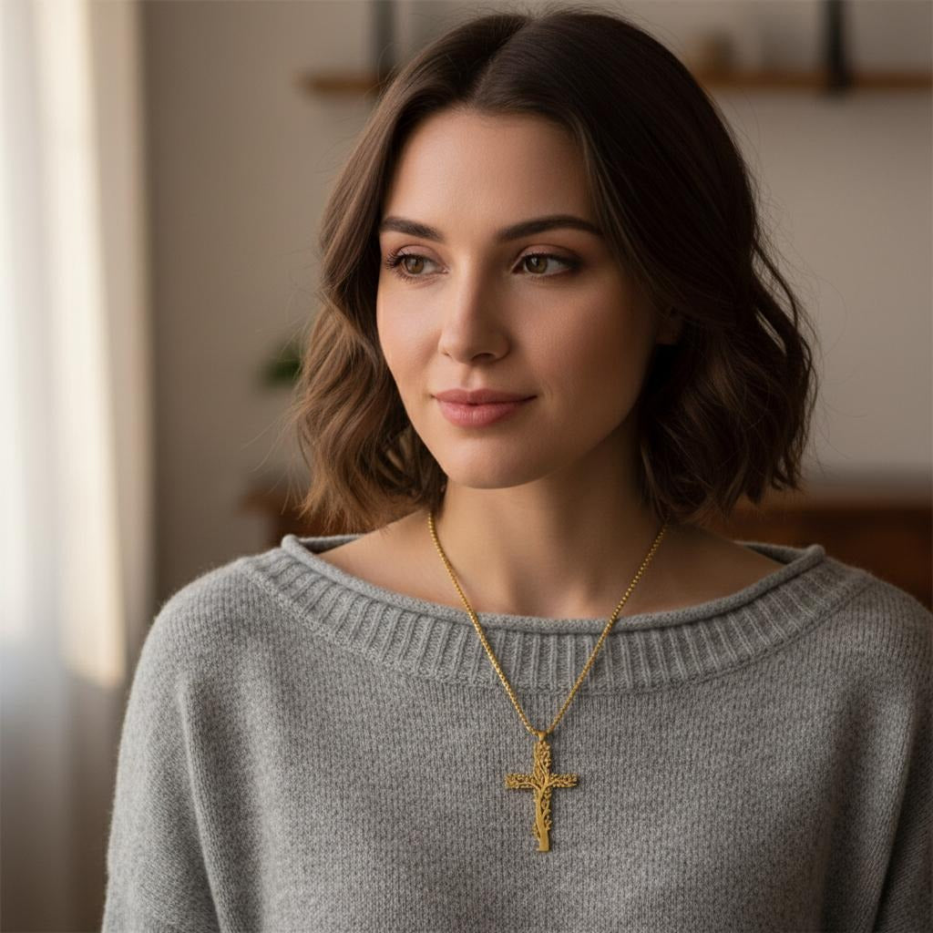 Levensboom Ketting Kruis Hanger 