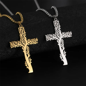 Collier Arbre de Vie Pendentif Croix or argent